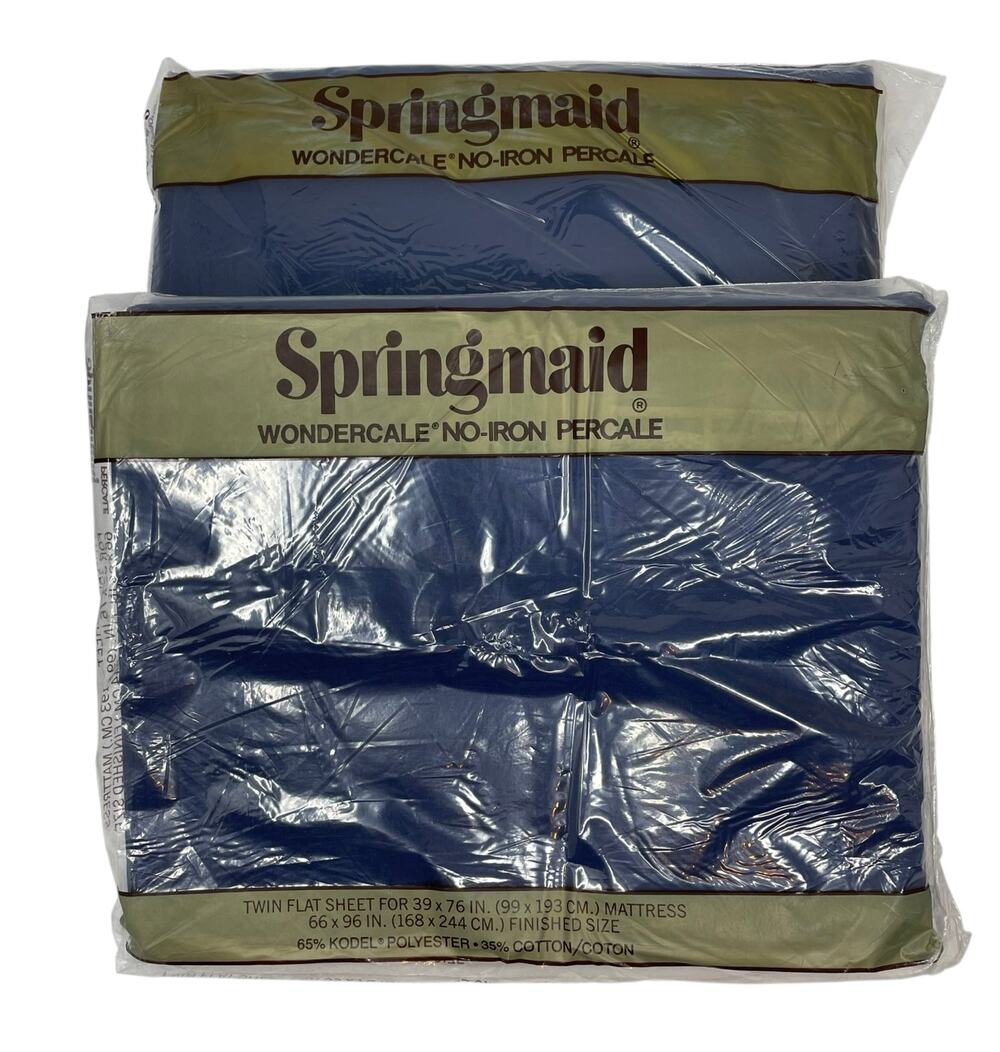Springmaid Wondercale No-Iron Twin Sheets Navy Pinafore Solids New Old Stock NIP